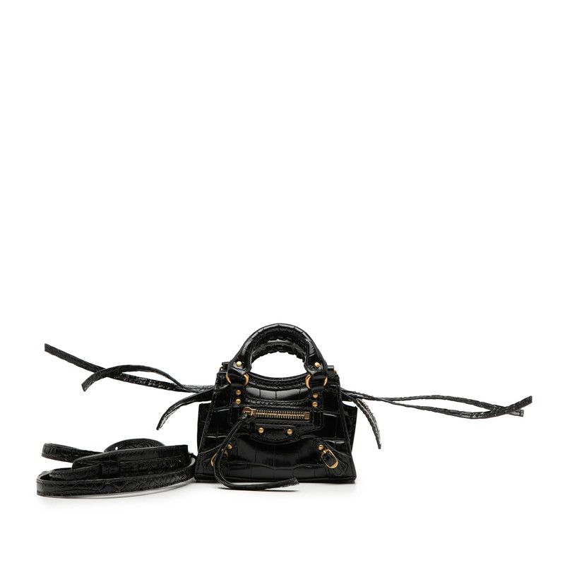 Balenciaga City Neo Classic Mini Handbag Shoulder Bag 2WAY Black Croc Shape