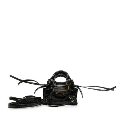 Balenciaga City Neo Classic Mini Handbag Shoulder Bag 2WAY Black Croc Shape