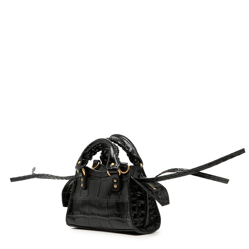 Balenciaga City Neo Classic Mini Handbag Shoulder Bag 2WAY Black Croc Shape