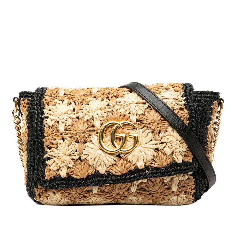 Gucci GG Marmont Chain Shoulder Bag 574433 Beige Black Raffia Women's Gucci