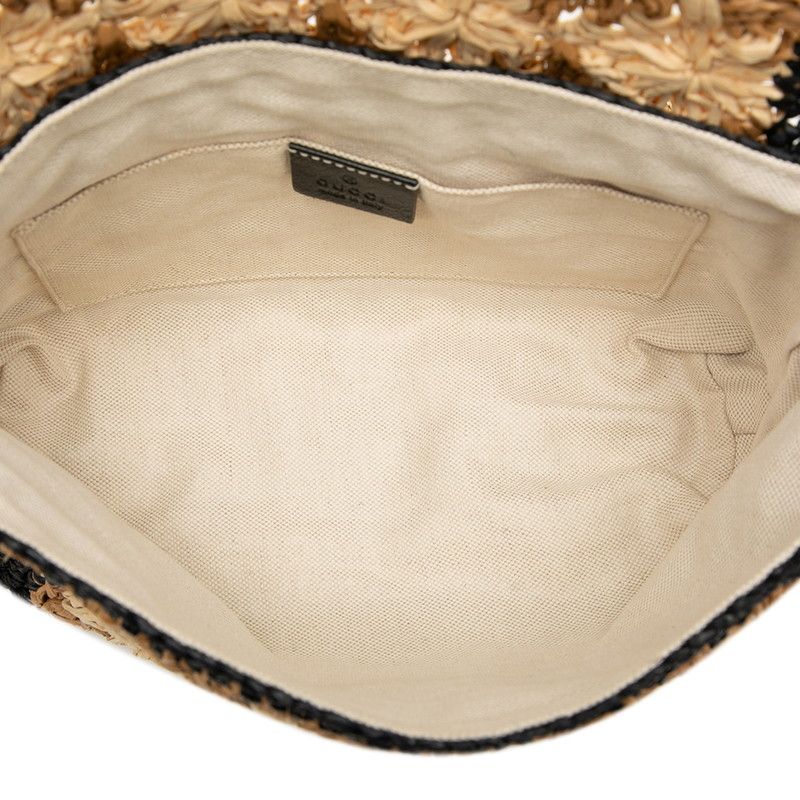 Gucci GG Marmont Chain Shoulder Bag 574433 Beige Black Raffia Women's Gucci