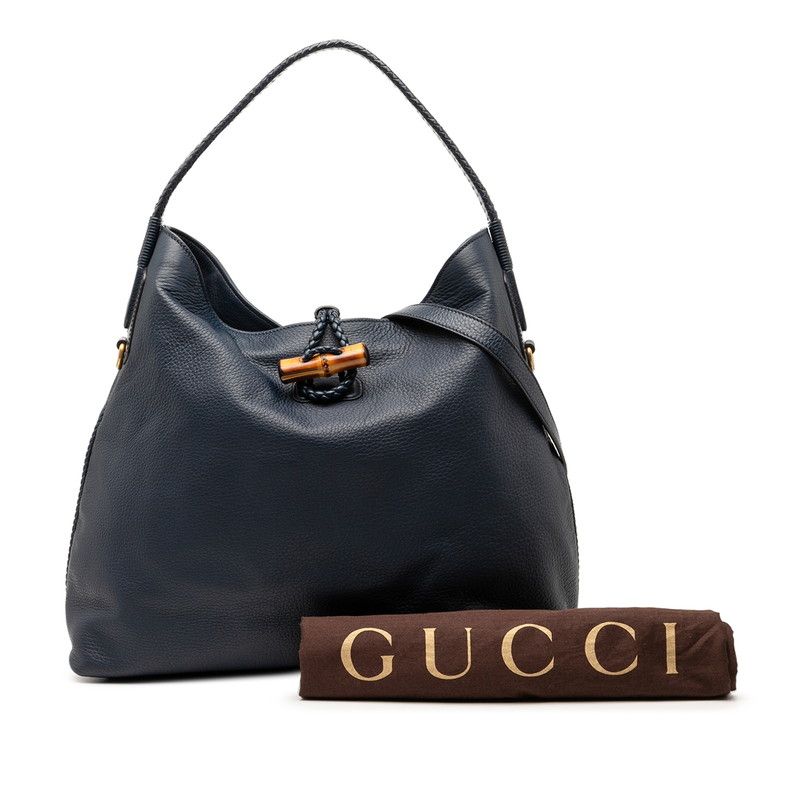 Gucci Bamboo Tote Shoulder Bag 2WAY 338982 Navy Leather Women's Gucci