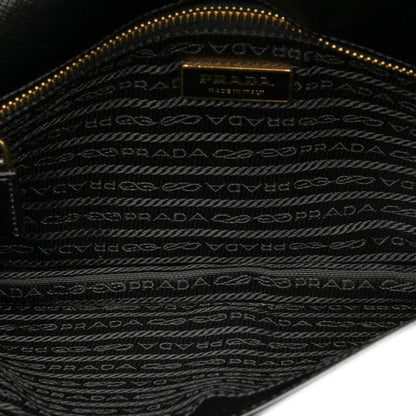 Prada Triangle Logo Plate Crossbody Shoulder Bag Black Gold Saffiano Leather