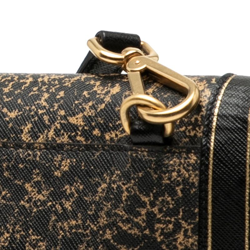 Prada Triangle Logo Plate Crossbody Shoulder Bag Black Gold Saffiano Leather