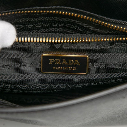 Prada Triangle Logo Plate Crossbody Shoulder Bag Black Gold Saffiano Leather