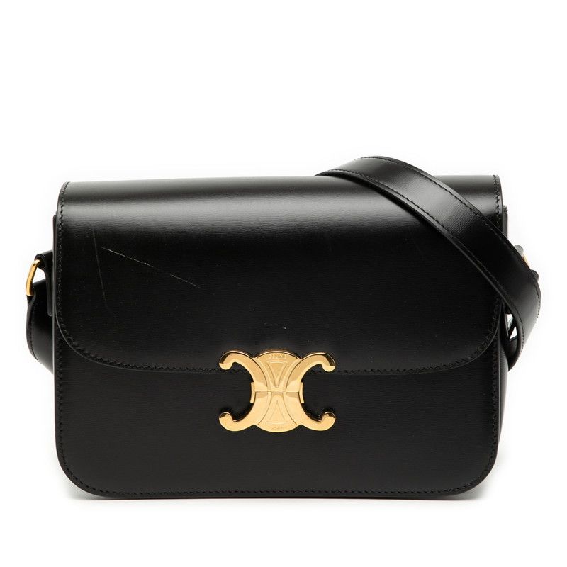 Celine Triomphe Teen Crossbody Shoulder Bag Black Calfskin Women's Celine