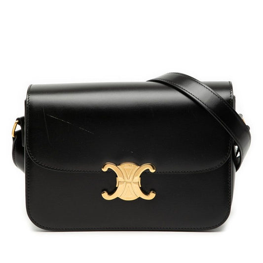 Celine Triomphe Teen Crossbody Shoulder Bag Black Calfskin Women's Celine