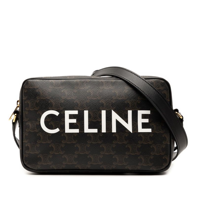 Celine Triomphe Black Brown PVC Leather Women's Celine