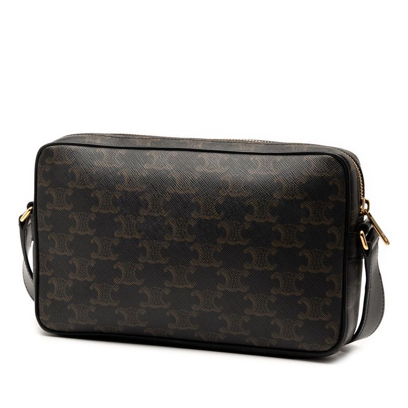 Celine Triomphe Black Brown PVC Leather Women's Celine