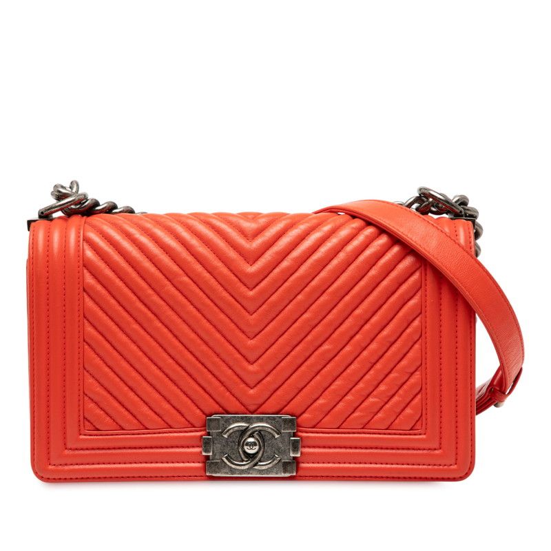 Chanel V Stitch Coco Mark Boy Chanel Chain Shoulder Bag Orange Lambskin Ladies