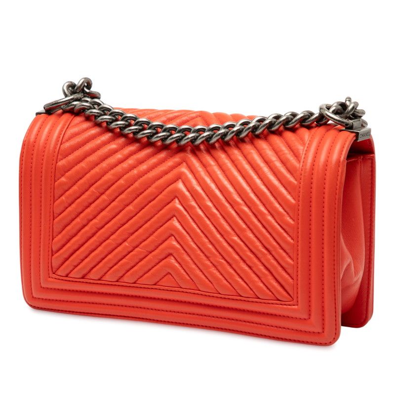 Chanel V Stitch Coco Mark Boy Chanel Chain Shoulder Bag Orange Lambskin Ladies