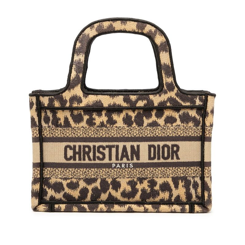 Dior Book Tote Mini Leopard Beige Brown Canvas Women's Dior