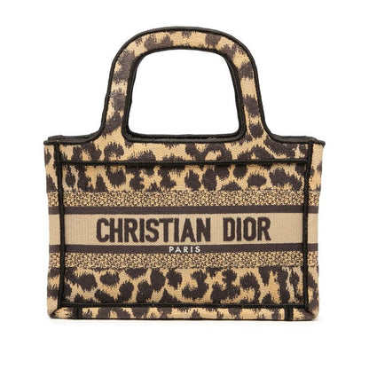 Dior Book Tote Mini Leopard Beige Brown Canvas Women's Dior