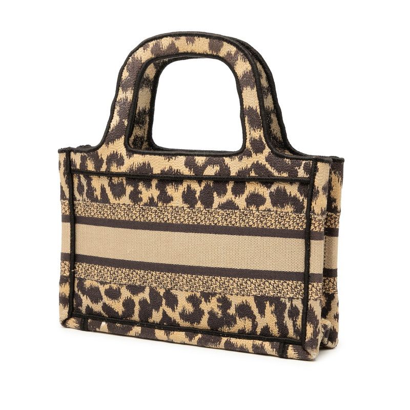 Dior Book Tote Mini Leopard Beige Brown Canvas Women's Dior