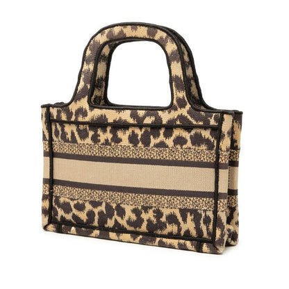 Dior Book Tote Mini Leopard Beige Brown Canvas Women's Dior