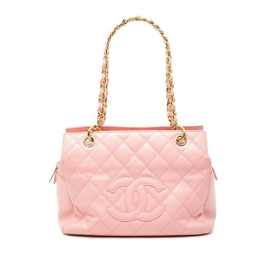 Chanel Matelasse Coco Mark Chain Shoulder Bag Handbag Pink Caviar Skin Women