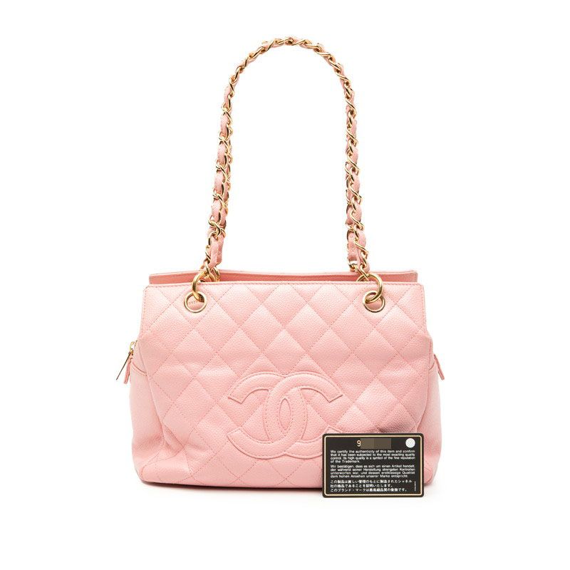 Chanel Matelasse Coco Mark Chain Shoulder Bag Handbag Pink Caviar Skin Women