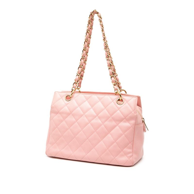 Chanel Matelasse Coco Mark Chain Shoulder Bag Handbag Pink Caviar Skin Women