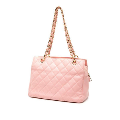 Chanel Matelasse Coco Mark Chain Shoulder Bag Handbag Pink Caviar Skin Women