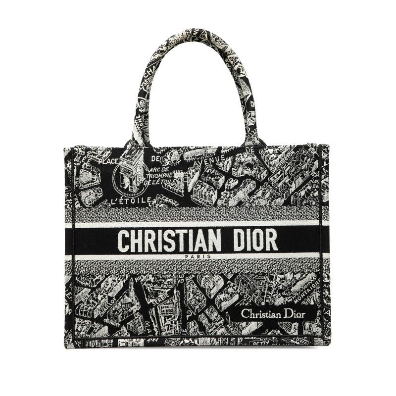 Christian Dior Plan De Paris Book Tote Medium Handbag Tote Bag Black White