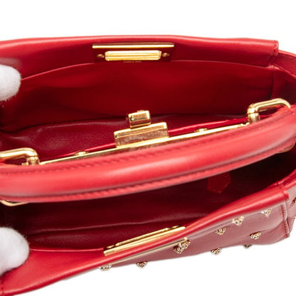 Fendi Peekaboo XS Handbag Shoulder Bag 2WAY 8bn309 Red Leather Rhinestone Women