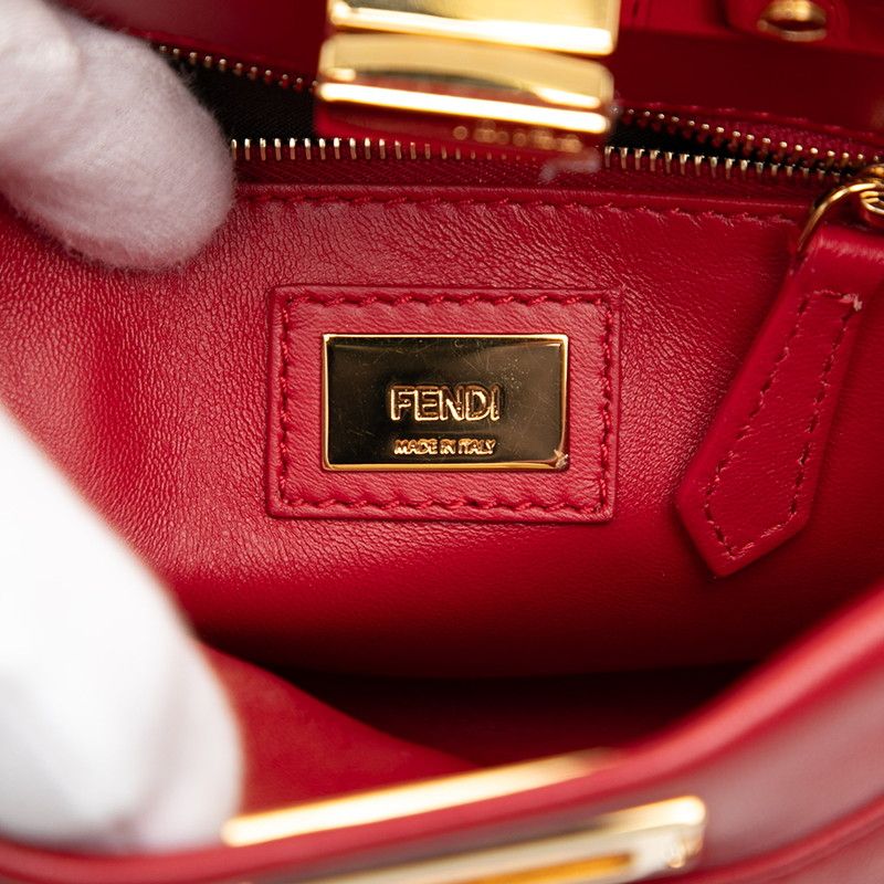 Fendi Peekaboo XS Handbag Shoulder Bag 2WAY 8bn309 Red Leather Rhinestone Women