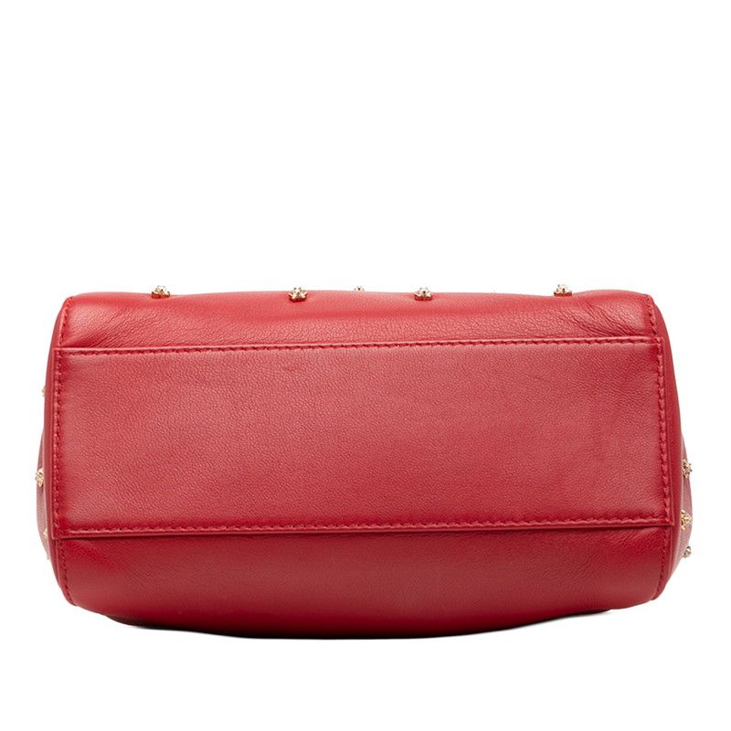 Fendi Peekaboo XS Handbag Shoulder Bag 2WAY 8bn309 Red Leather Rhinestone Women