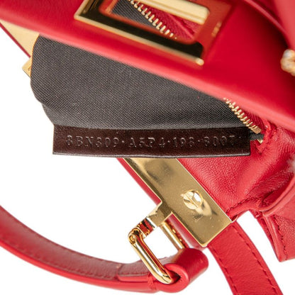 Fendi Peekaboo XS Handbag Shoulder Bag 2WAY 8bn309 Red Leather Rhinestone Women