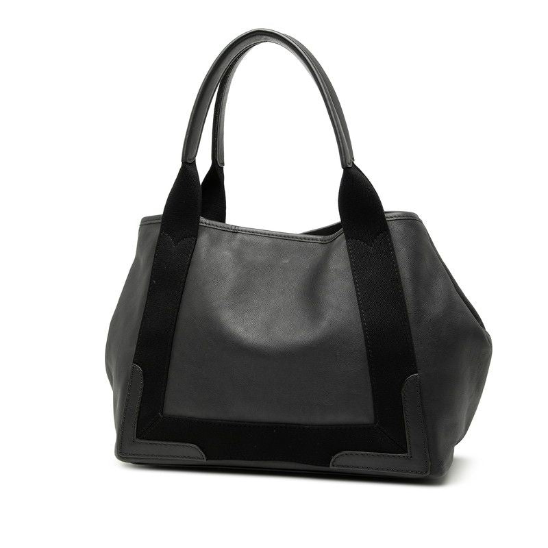 Balenciaga Navy Cabas S 339933 Black Leather Canvas Women's Balenciaga