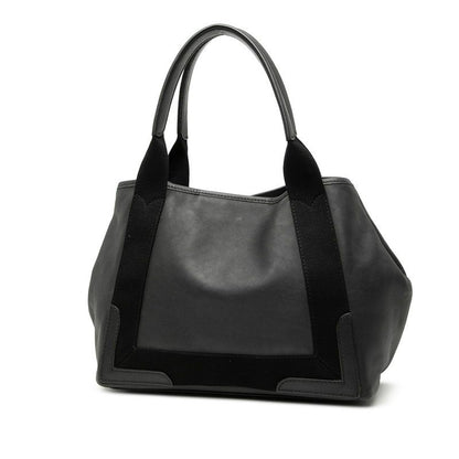 Balenciaga Navy Cabas S 339933 Black Leather Canvas Women's Balenciaga