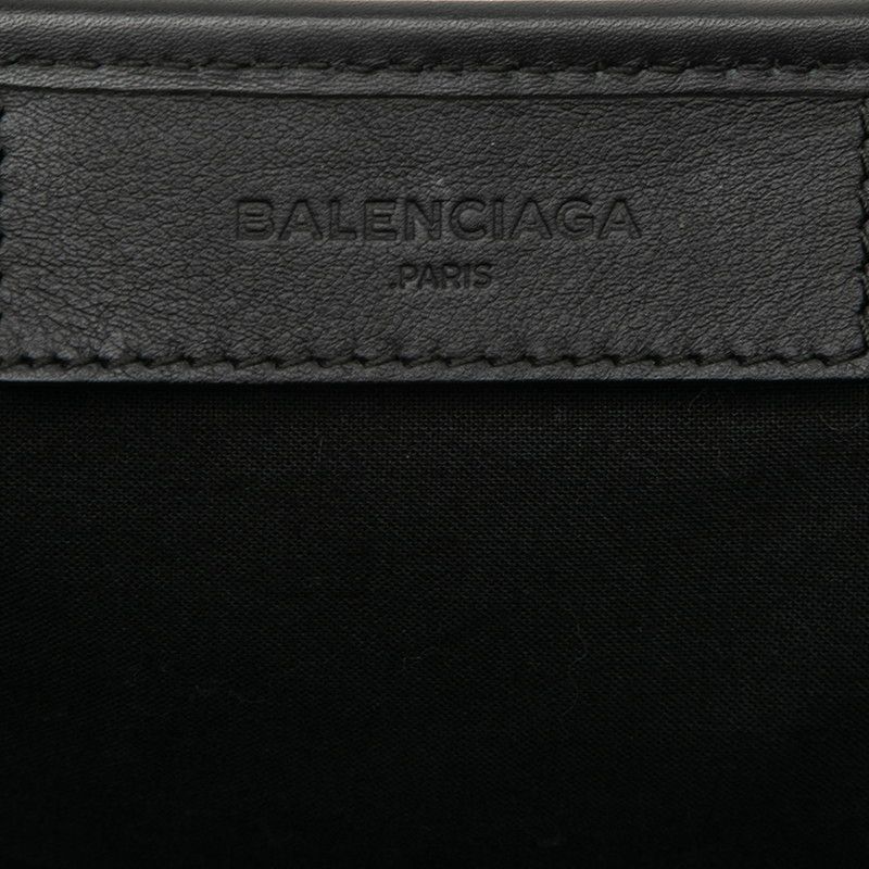 Balenciaga Navy Cabas S 339933 Black Leather Canvas Women's Balenciaga