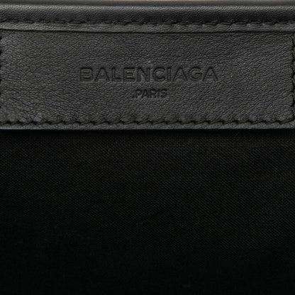Balenciaga Navy Cabas S 339933 Black Leather Canvas Women's Balenciaga