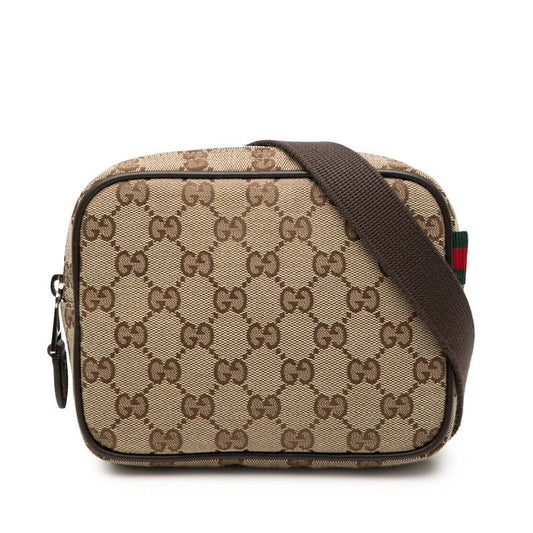 Gucci GG Canvas Crossbody Shoulder Bag 834268 Beige Brown Canvas Leather