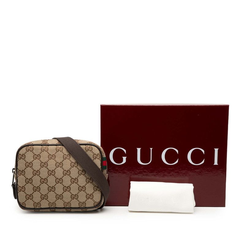 Gucci GG Canvas Crossbody Shoulder Bag 834268 Beige Brown Canvas Leather