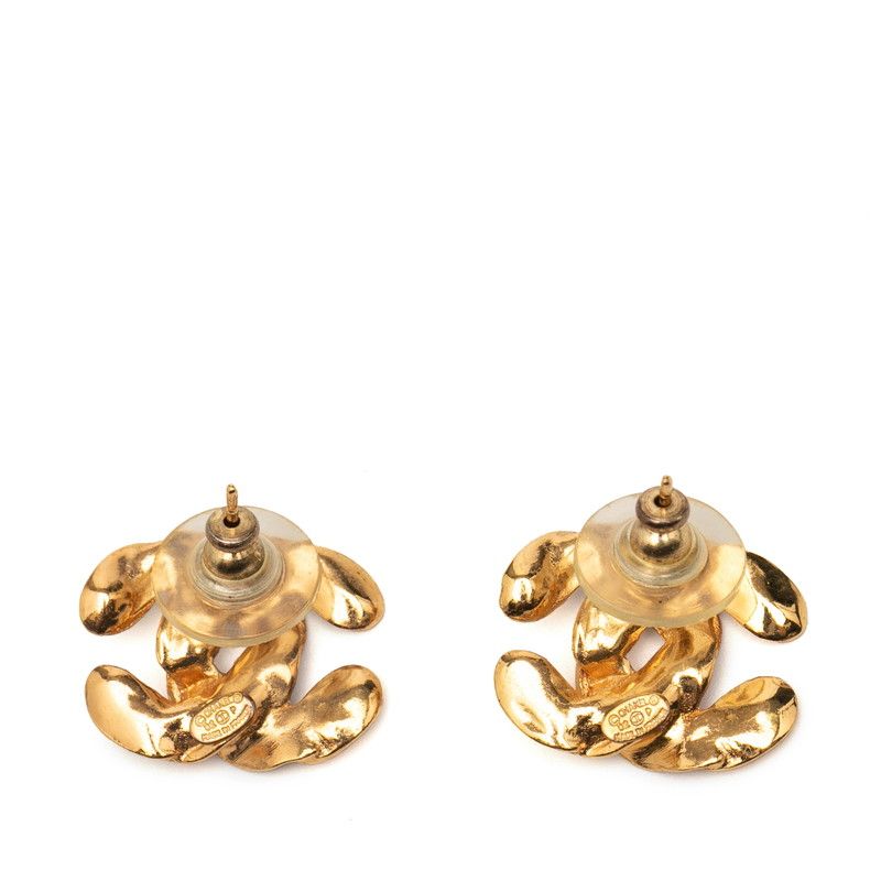 Chanel Coco Mark Stud Earrings Gold White Plated Ladies Chanel