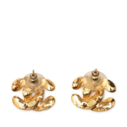Chanel Coco Mark Stud Earrings Gold White Plated Ladies Chanel