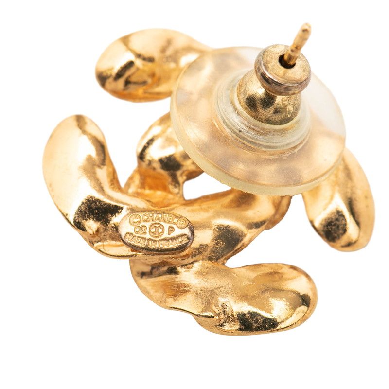 Chanel Coco Mark Stud Earrings Gold White Plated Ladies Chanel