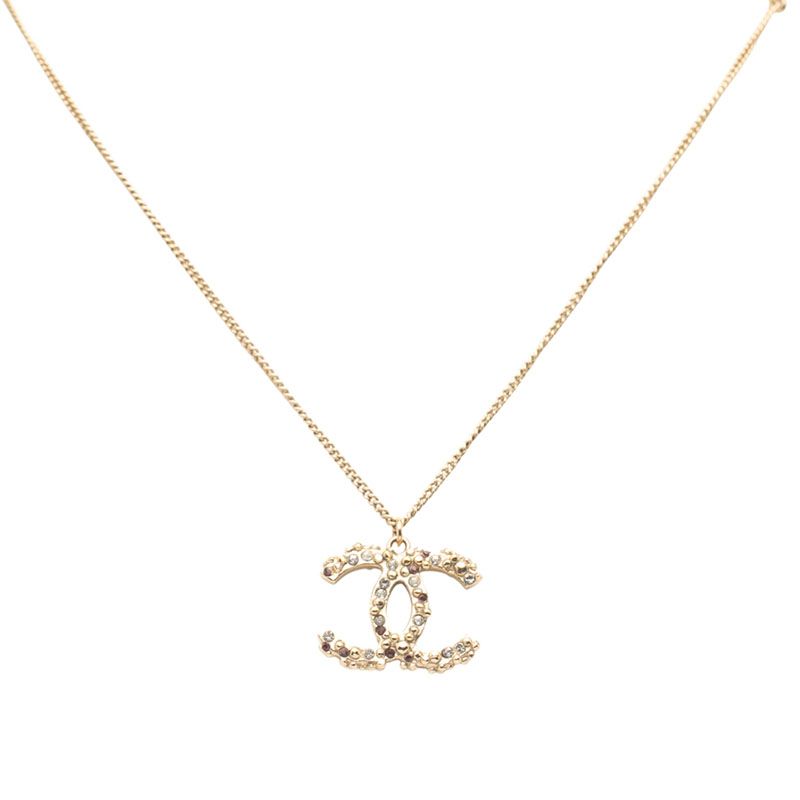 Chanel Coco Mark Pendant Necklace Gold Plated Rhinestone Ladies Chanel