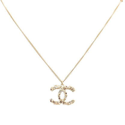 Chanel Coco Mark Pendant Necklace Gold Plated Rhinestone Ladies Chanel