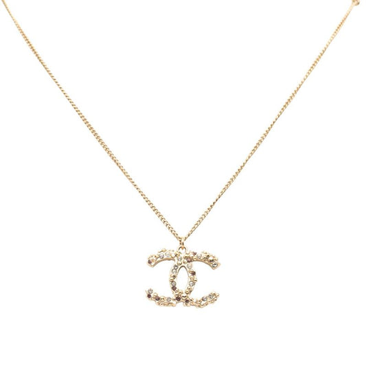 Chanel Coco Mark Pendant Necklace Gold Plated Rhinestone Ladies Chanel