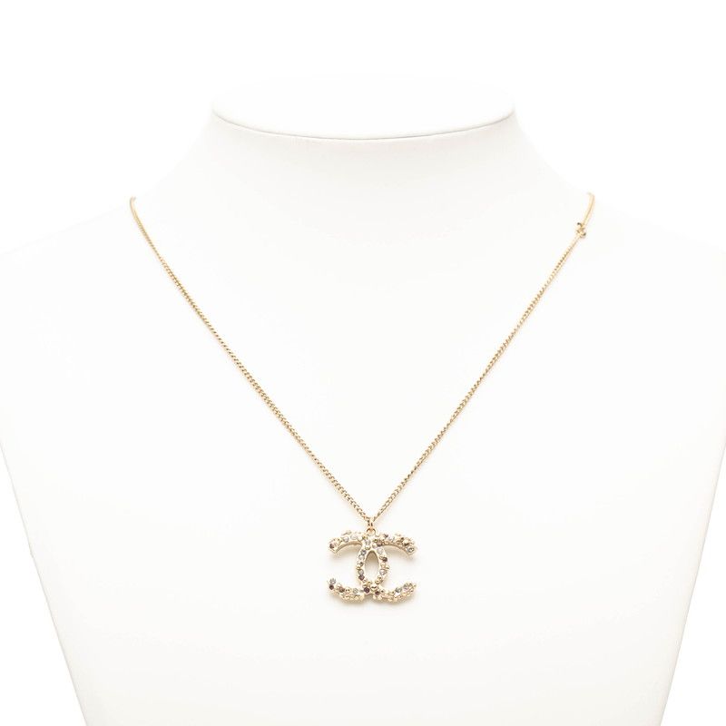 Chanel Coco Mark Pendant Necklace Gold Plated Rhinestone Ladies Chanel