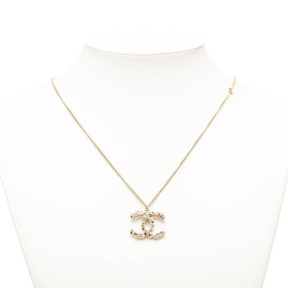 Chanel Coco Mark Pendant Necklace Gold Plated Rhinestone Ladies Chanel