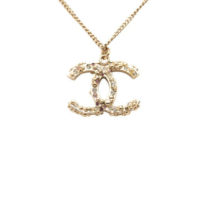 Chanel Coco Mark Pendant Necklace Gold Plated Rhinestone Ladies Chanel