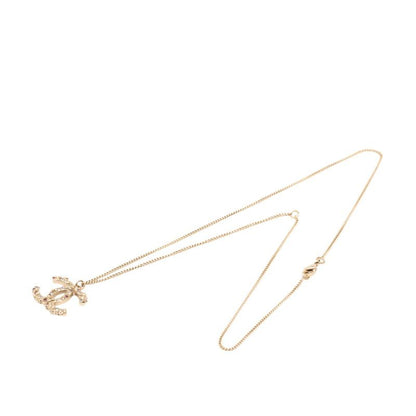 Chanel Coco Mark Pendant Necklace Gold Plated Rhinestone Ladies Chanel