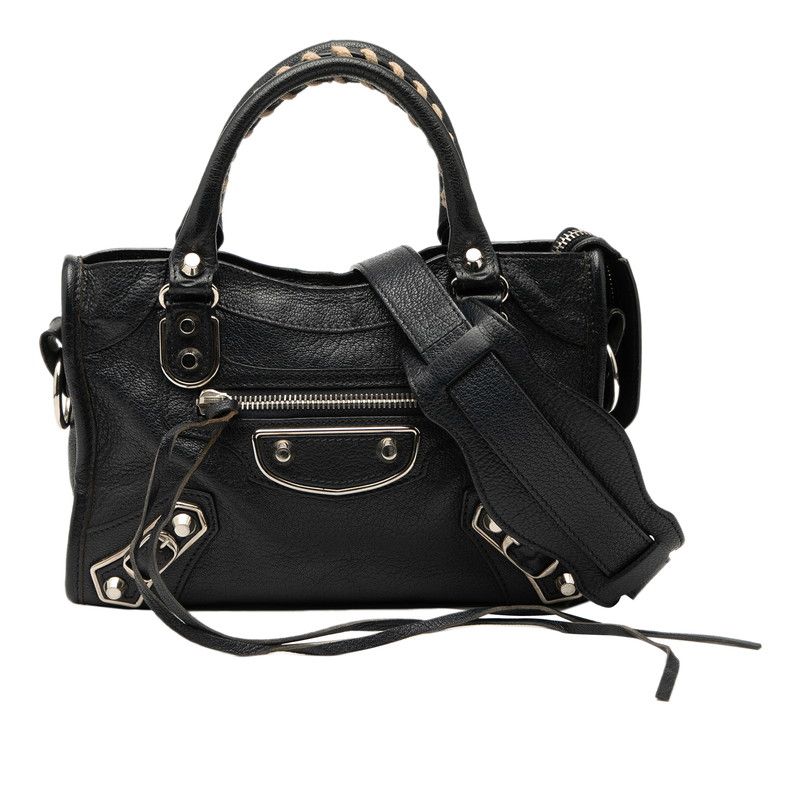 Balenciaga Classic Mini City Handbag Shoulder Bag 2WAY Navy Leather Women's