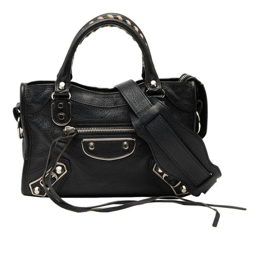 Balenciaga Classic Mini City Handbag Shoulder Bag 2WAY Navy Leather Women's