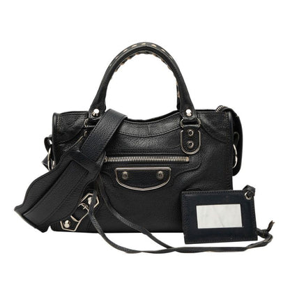 Balenciaga Classic Mini City Handbag Shoulder Bag 2WAY Navy Leather Women's