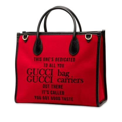 Gucci 100th Anniversary Logo Tote Shoulder Bag 2WAY 659988 Red Black Canvas
