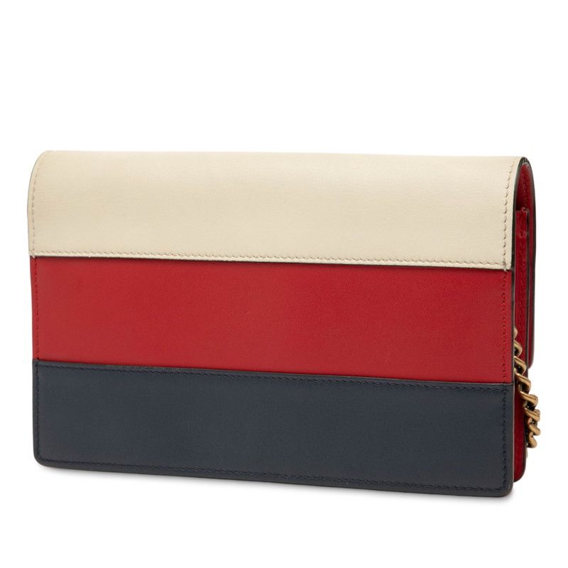 Gucci Queen Margaret Bee Pearl Chain Shoulder Bag Wallet 476079 White Navy Red