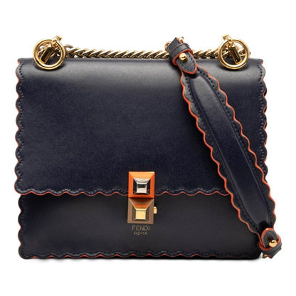 Fendi Canai Chain Shoulder Bag 8m0381 Navy Orange Leather Women's Fendi